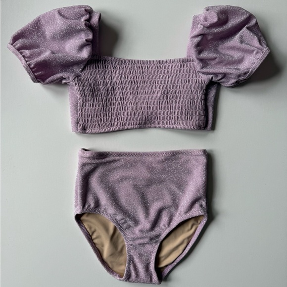 Shade Critters Girls Smocked High Waist Bikini - Shimmer Lilac - Size 7Y - Picture 1 of 15